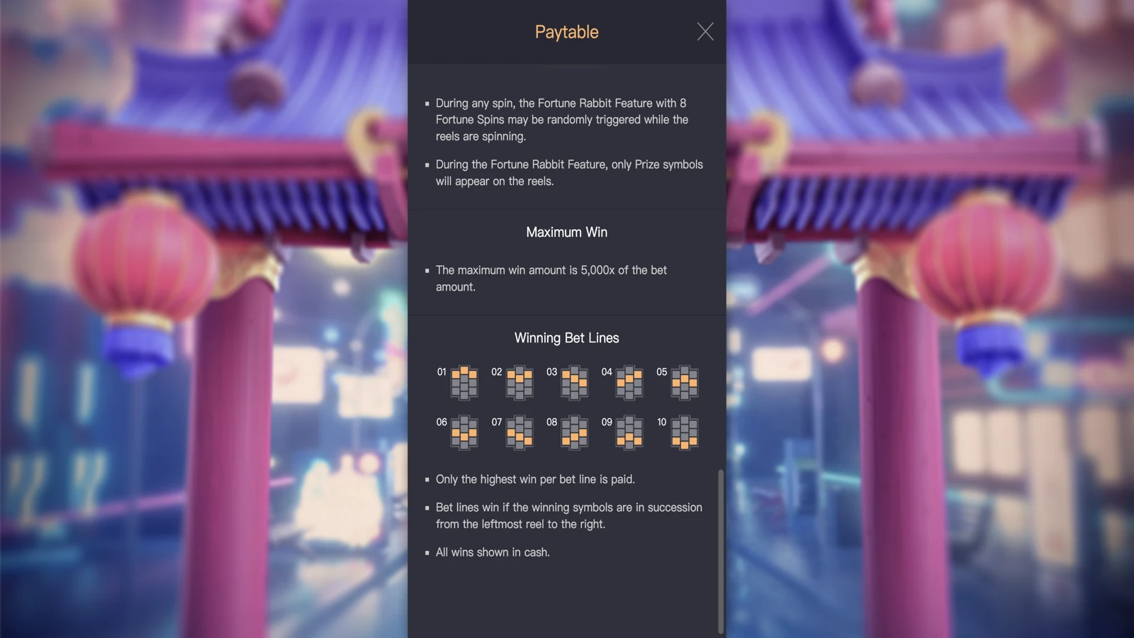 Jogabilidade geral do Fortune Rabbit com símbolos dourados e cenário imperial